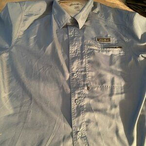 Eddie Bauer Light Blue Casual Button-Down Shirt with Chest Zip Pocket